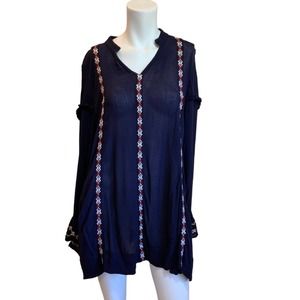 Tularosa Arabella Peasant Blue Red White Embroidered Boho Tunic Dress sz XS
